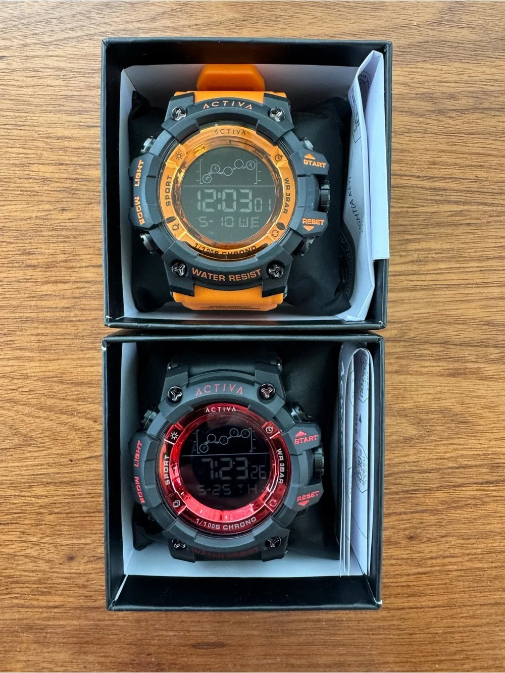 Two Activa Digital Sports 50 mm Watch Bundle! Black & Orange + Black & Red